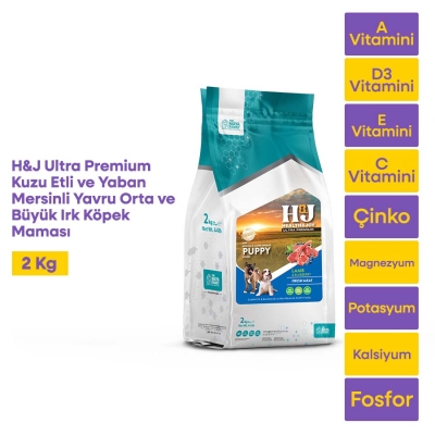 Health & Joy (H&J) Ultra Premium Kuzu Etli ve Yaban Mersinli Yavru Orta/Büyük Irk Köpek Maması 2 Kg - 1