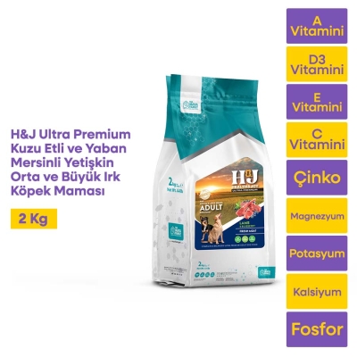 Health&Joy (H&J) Ultra Premium Kuzu Etli ve Yaban Mersinli Yetişkin Orta ve Büyük Irk Köpek Maması 2 Kg - 1