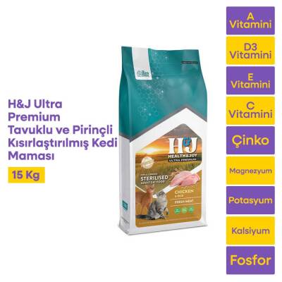 Health&Joy (H&J) Ultra Premium Tavuklu ve Pirinçli Kısır Kedi Maması 15 Kg - 1