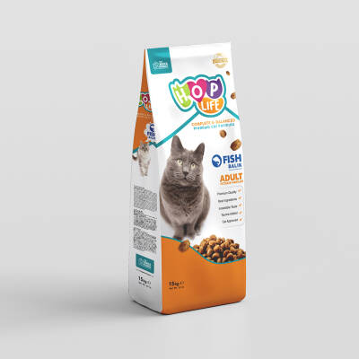 Hop Life Balıklı Yetişkin Kedi Maması 15 KG - Sağlıklı Tüyler ve Dengeli Beslenme İçin Özel Formül - 1