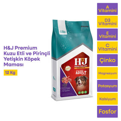 Health & Joy (H&J) Premium Kuzu Etli ve Pirinçli Yetişkin Köpek Maması 12 Kg - 1