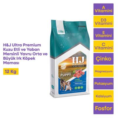 Health & Joy (H&J) Ultra Premium Kuzu Etli ve Yaban Mersinli Yavru Orta/Büyük Irk Köpek Maması 12 Kg - 1