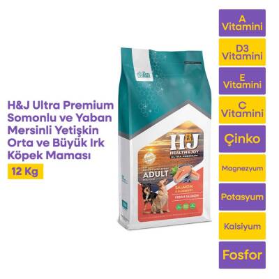 Health&Joy (H&J) Ultra Premium Somonlu ve Yaban Mersinli Yetişkin Orta ve Büyük Irk Köpek Maması 12 Kg - 2